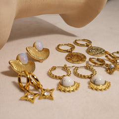 Vintage Natural Stone Stainless Steel Ear Clip Earrings
