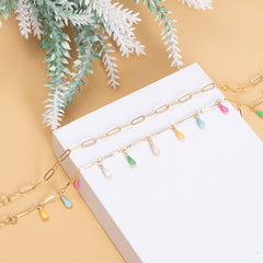Colorful Drop Shaped Pendant Anklet Set in Gold