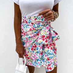 High Waist Irregular Floral Slim Skirt