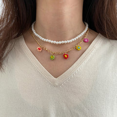 Bohemian Colored Rice Beads Flower Pendant Necklace