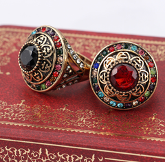 Retro Natural Persian Jade Gold Plated Carved Ring