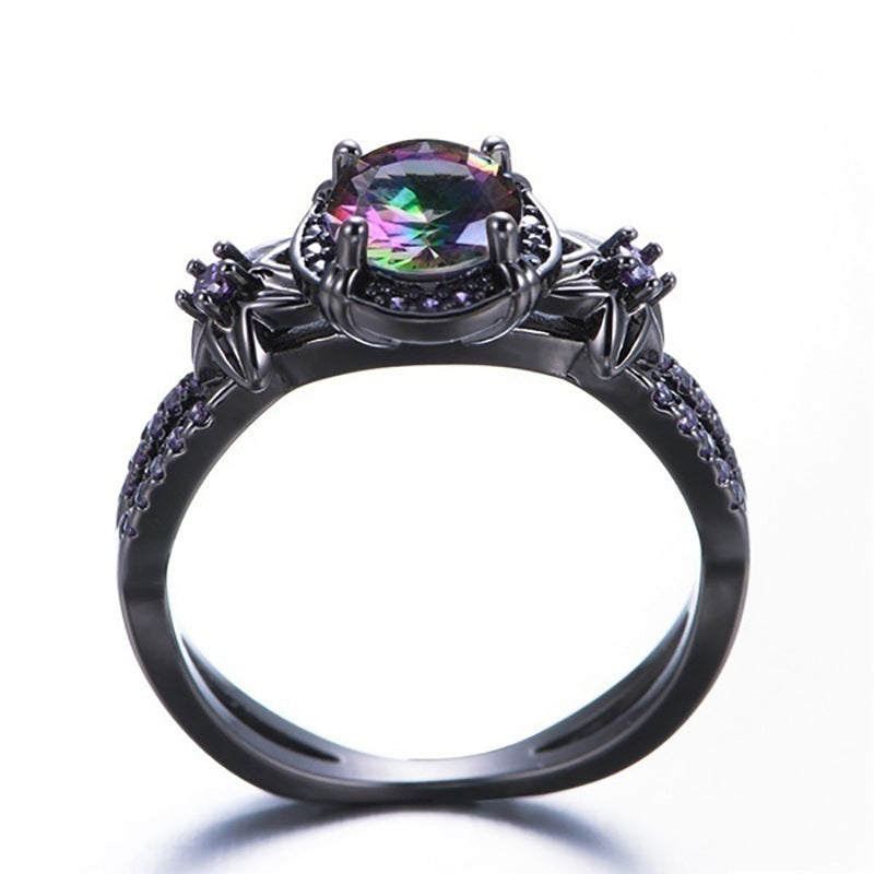 Vintage Black Gold Skull Ring with Purple Zircon