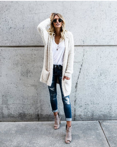 Women's Mid-Length Plush Hooded Cardigan Jacket