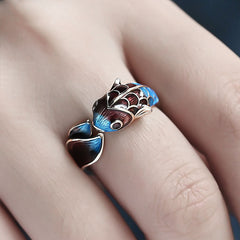 Retro Ethnic Style Burnt Blue Enamel Handmade Ring