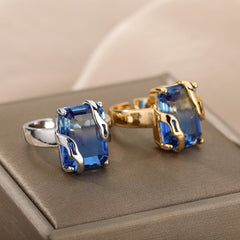 Trendy Retro Blue Zircon Big Ring for Unique Style