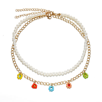 Bohemian Colored Rice Beads Flower Pendant Necklace