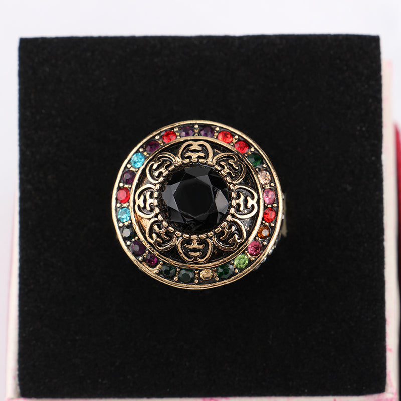 Retro Natural Persian Jade Gold Plated Carved Ring