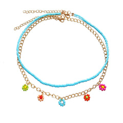Bohemian Colored Rice Beads Flower Pendant Necklace