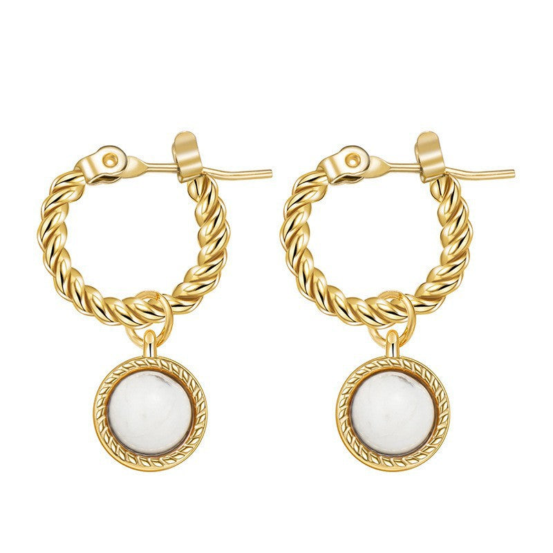 Vintage Natural Stone Stainless Steel Ear Clip Earrings