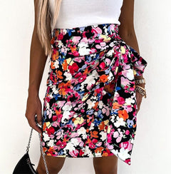 High Waist Irregular Floral Slim Skirt
