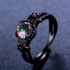 Vintage Black Gold Skull Ring with Purple Zircon