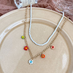 Bohemian Colored Rice Beads Flower Pendant Necklace