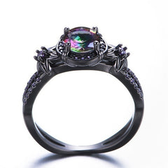 Vintage Black Gold Skull Ring with Purple Zircon