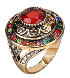 Retro Natural Persian Jade Gold Plated Carved Ring