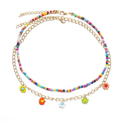 Bohemian Colored Rice Beads Flower Pendant Necklace