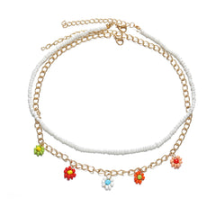 Bohemian Colored Rice Beads Flower Pendant Necklace