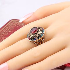 Retro Natural Persian Jade Gold Plated Carved Ring