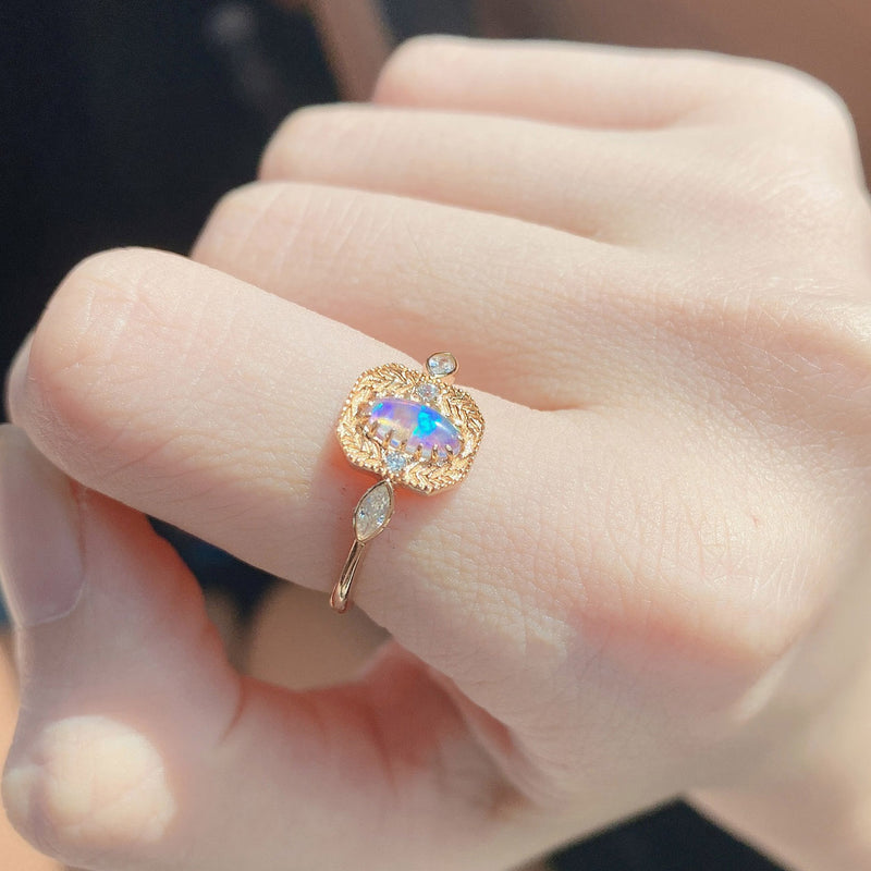S925 Silver Wheat Ear Opal Ring - Light Luxury Jewelry