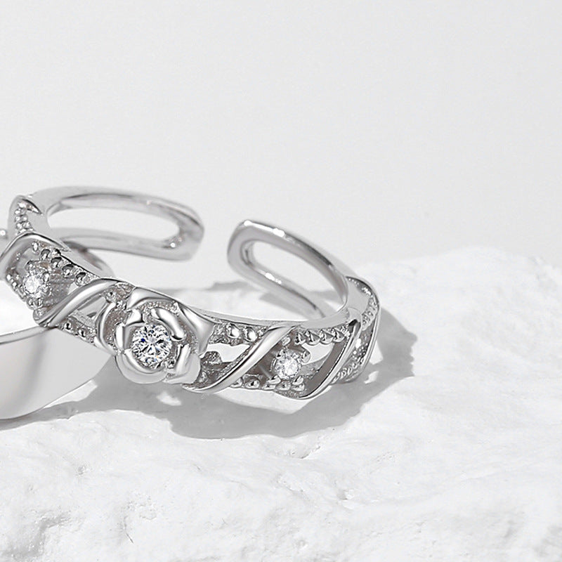 Sterling Silver Couple Rose Ring for Men and Women